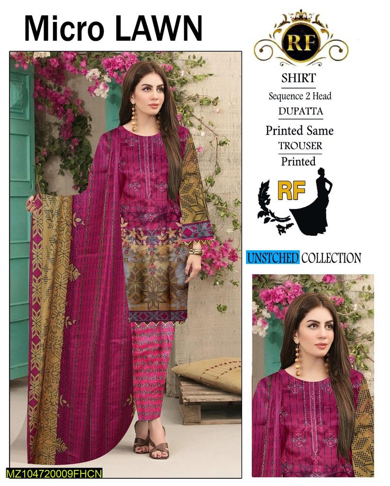 3 Pcs Women's Unstitched Lawn Sequins Embroidered Suit