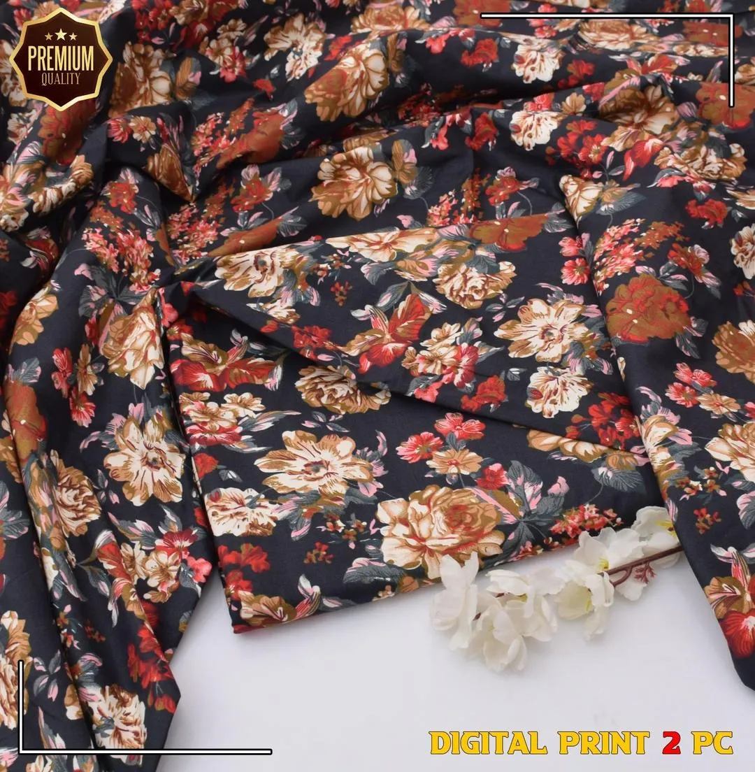 2 Pcs Women's Unstitched Printed Suit