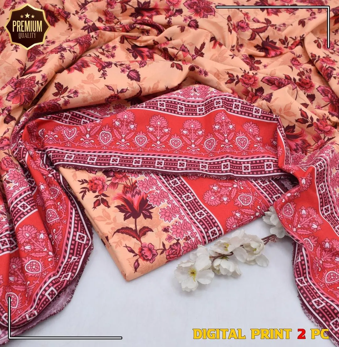 2 Pcs Women's Unstitched Printed Suit
