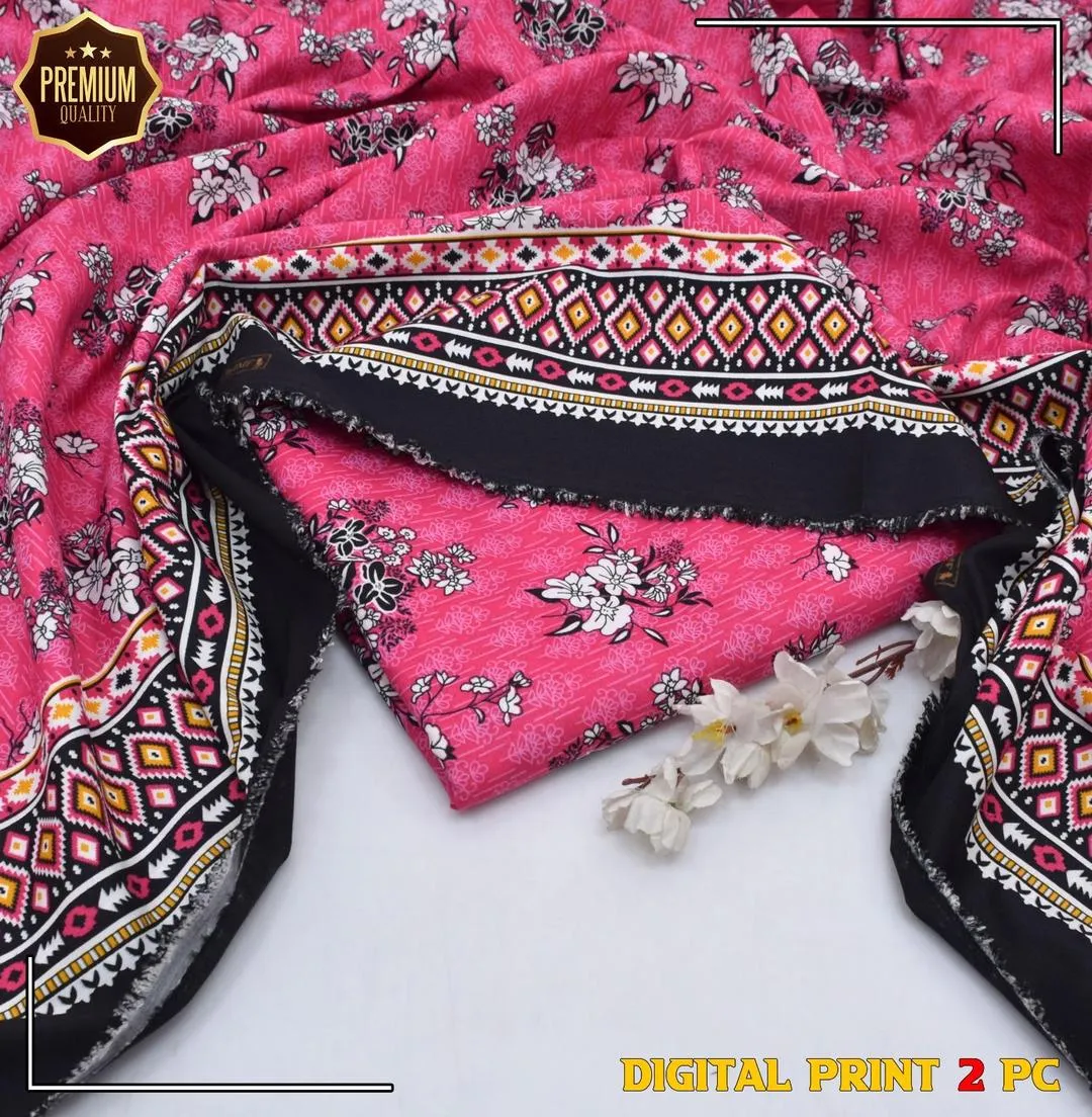 2 Pcs Women's Unstitched Printed Suit