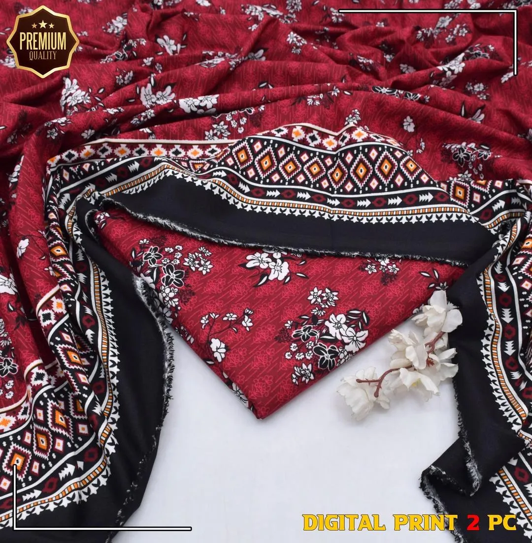 2 Pcs Women's Unstitched Printed Suit