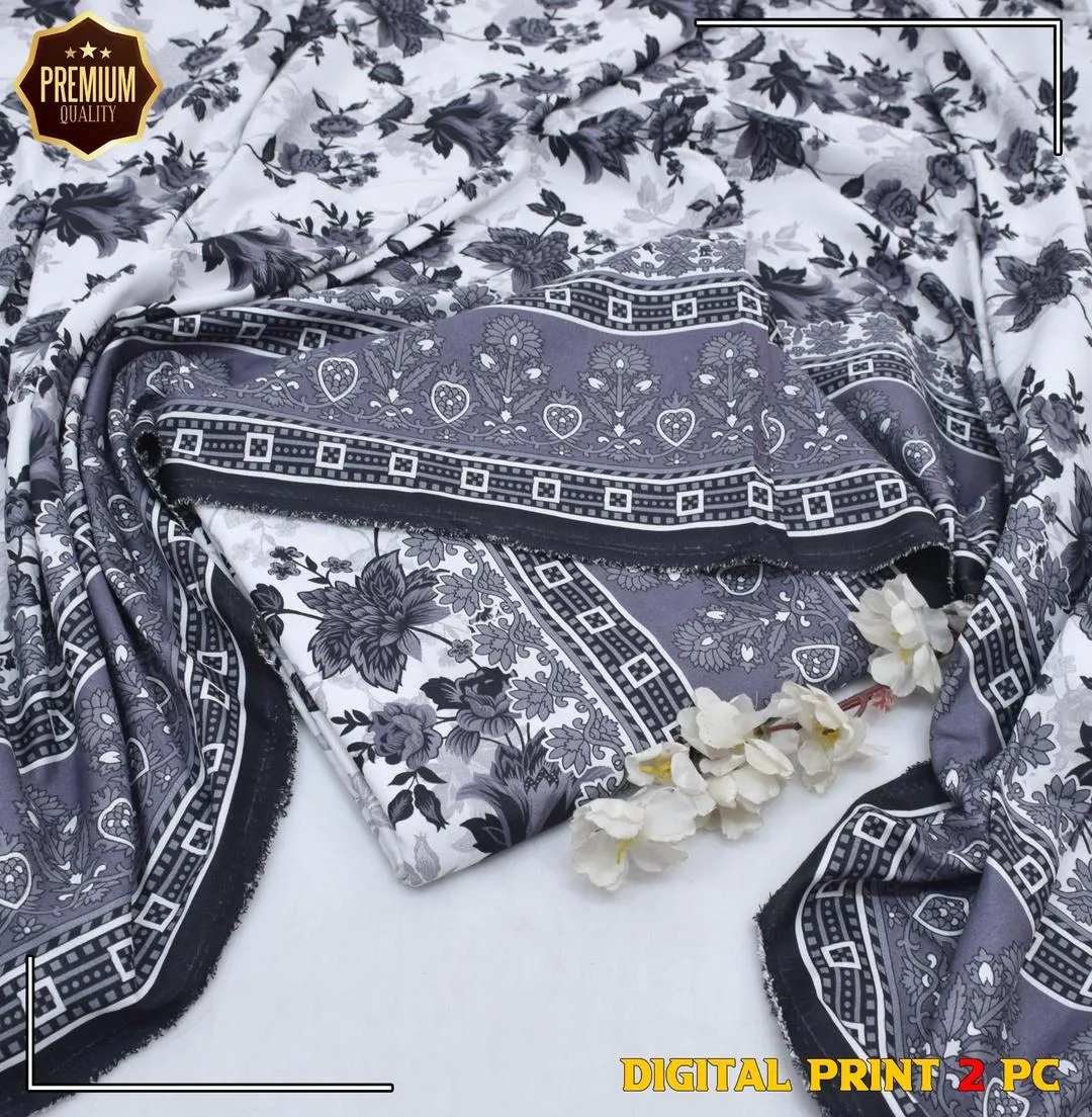 2 Pcs Women's Unstitched  Printed Suit