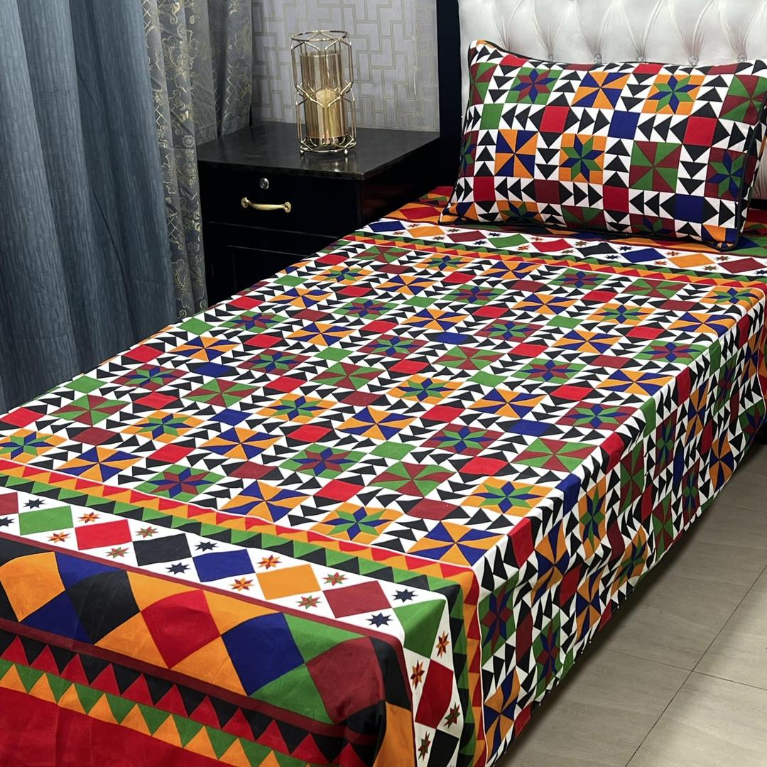 2 Pcs Cotton Sotton Printed Single Bedsheet