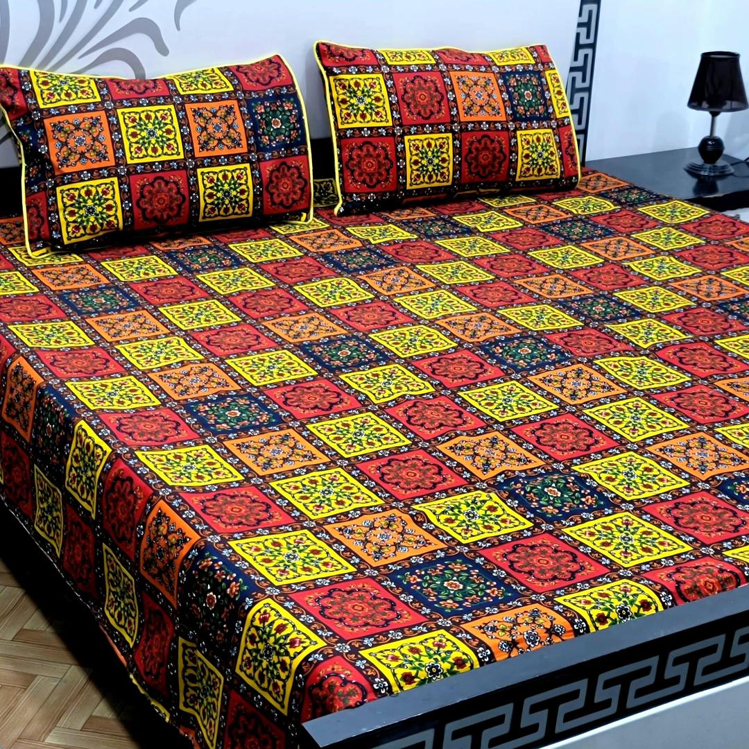 3 Pcs Crystal Cotton Printed Double Bedsheet