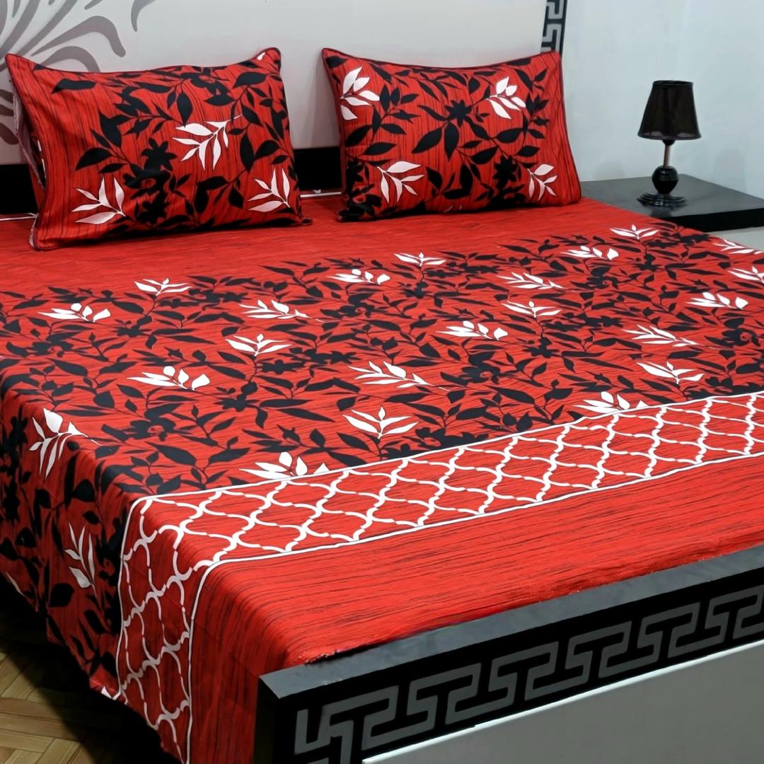 3 Pcs Crystal Cotton Printed Double Bedsheet