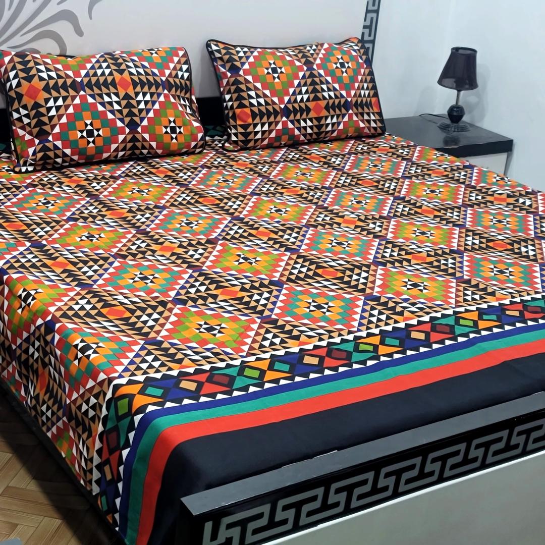 3 Pcs Crystal Cotton Printed Double Bedsheet