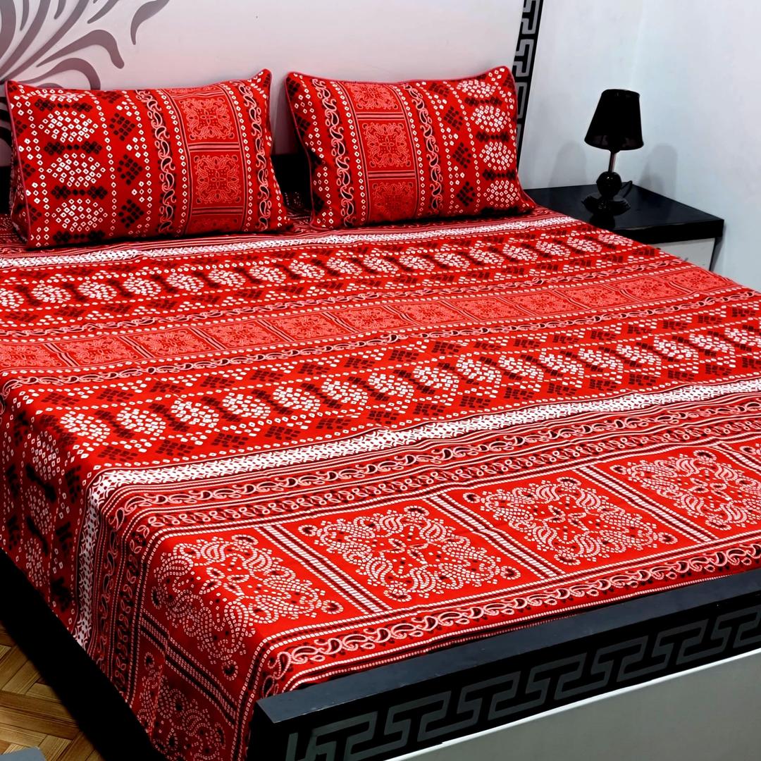 3 Pcs Crystal Cotton Printed Double Bedsheet
