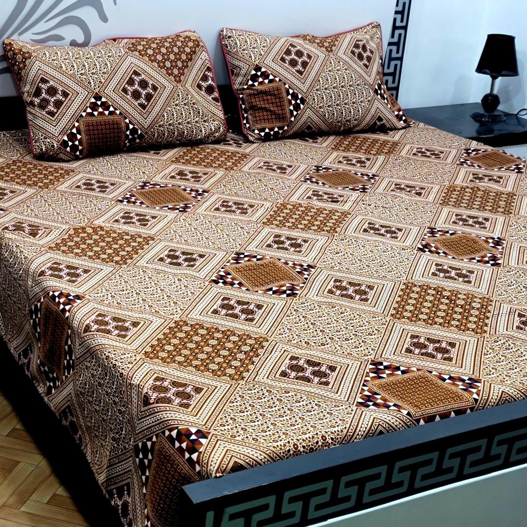 3 Pcs Crystal Cotton Printed Double Bedsheet