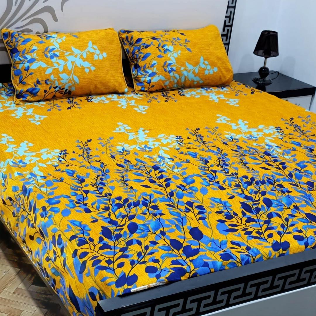 3 Pcs Crystal Cotton Printed Double Bedsheet