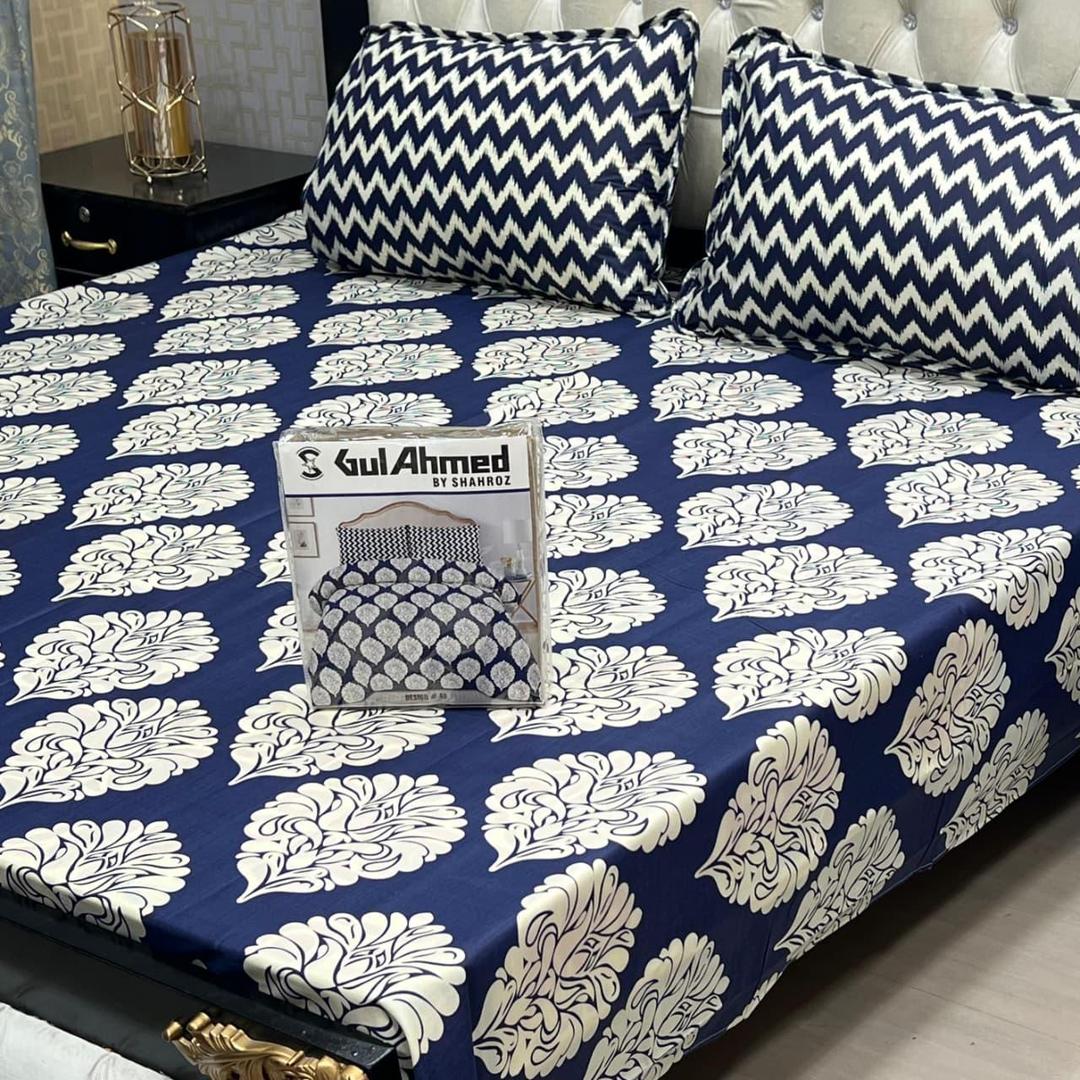 3 Pcs Mix Cotton Printed Double Bedsheet