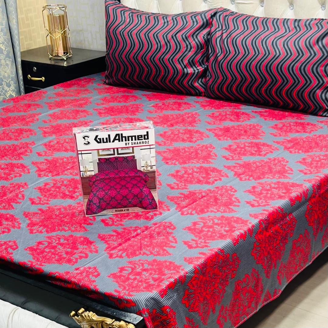 3 Pcs Mix Cotton Printed Double Bedsheet
