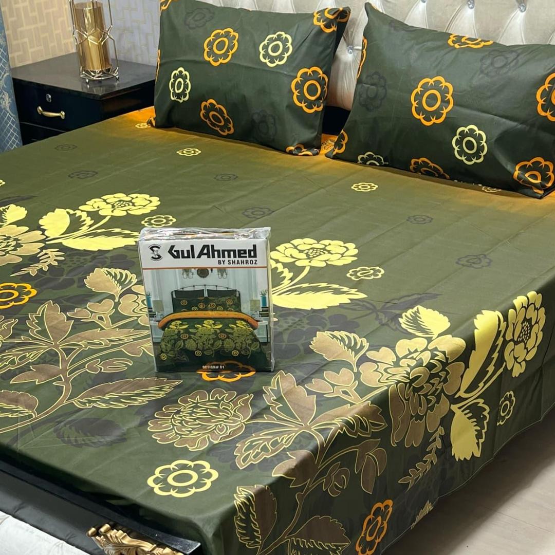 3 Pcs Mix Cotton Printed Double Bedsheet