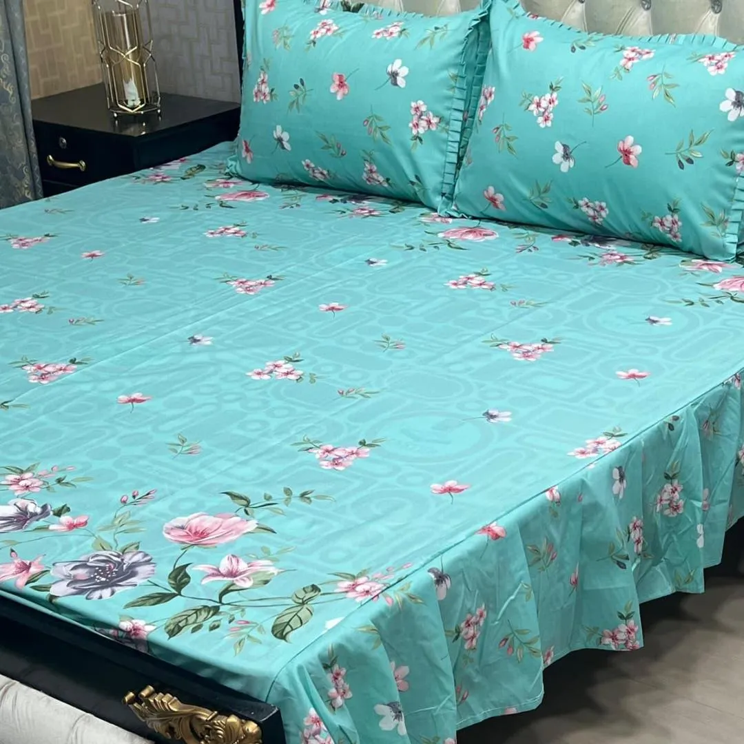 3 Pcs Mix Cotton Printed Double Bedsheet
