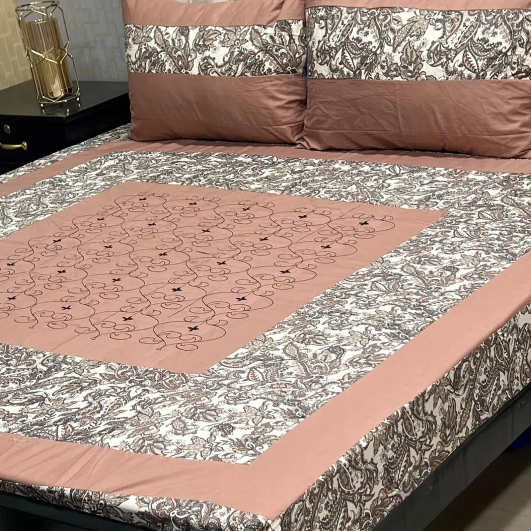 3 Pcs Cotton Printed Double Bedsheet