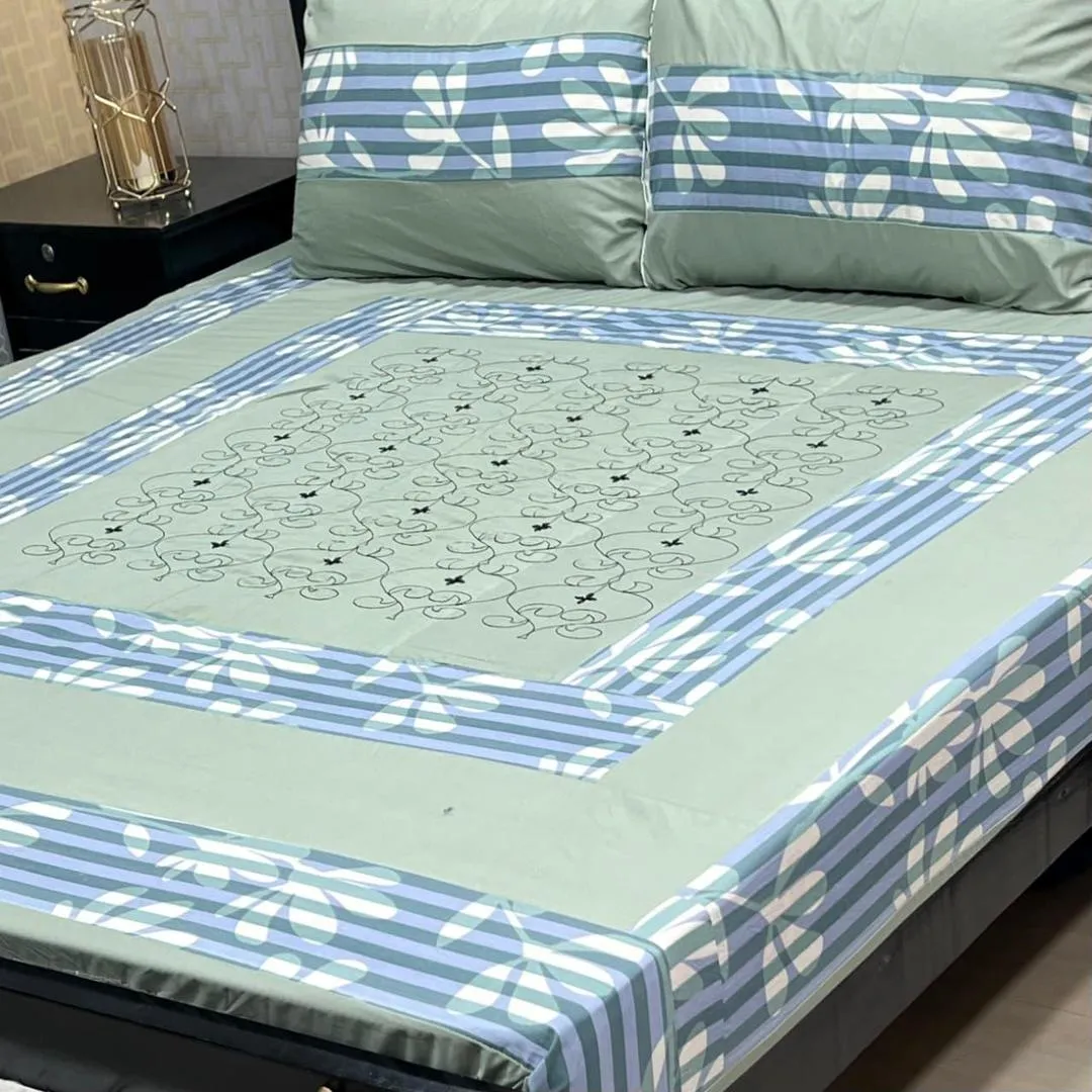 3 Pcs Cotton Printed Double Bedsheet