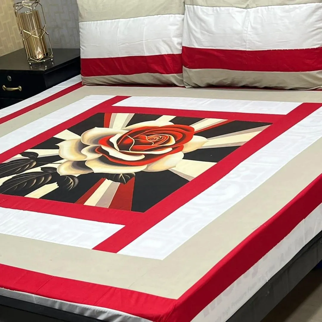 3 Pcs Cotton Sotton Printed Double Bedsheet