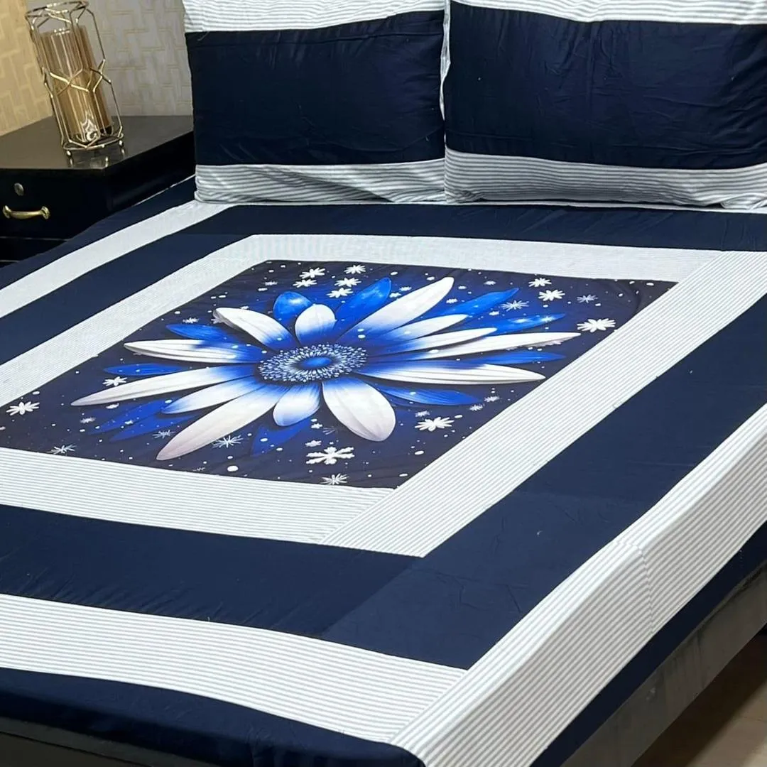 3 Pcs Cotton Sotton Printed Double Bedsheet