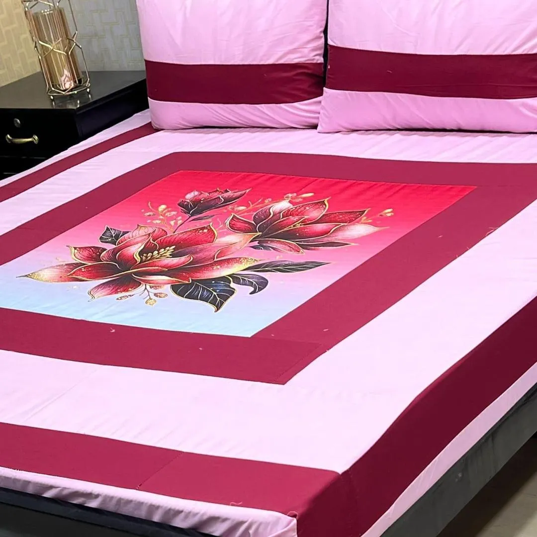 3 Pcs Cotton Sotton Printed Double Bedsheet
