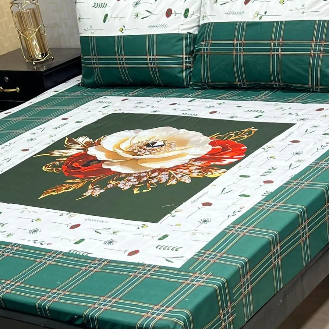 3 Pcs Cotton Sotton Printed Double Bedsheet