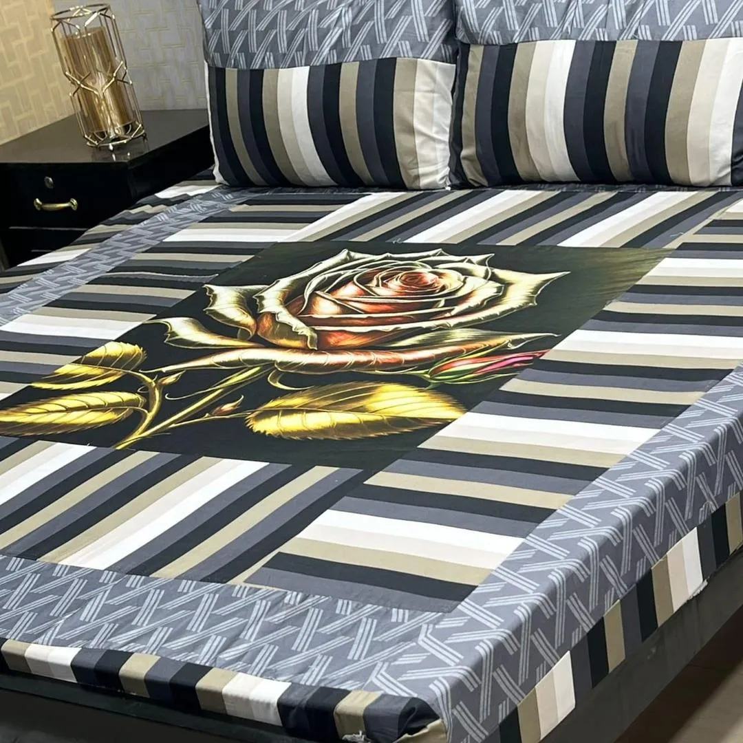 3 Pcs Cotton Sotton Printed Double Bedsheet
