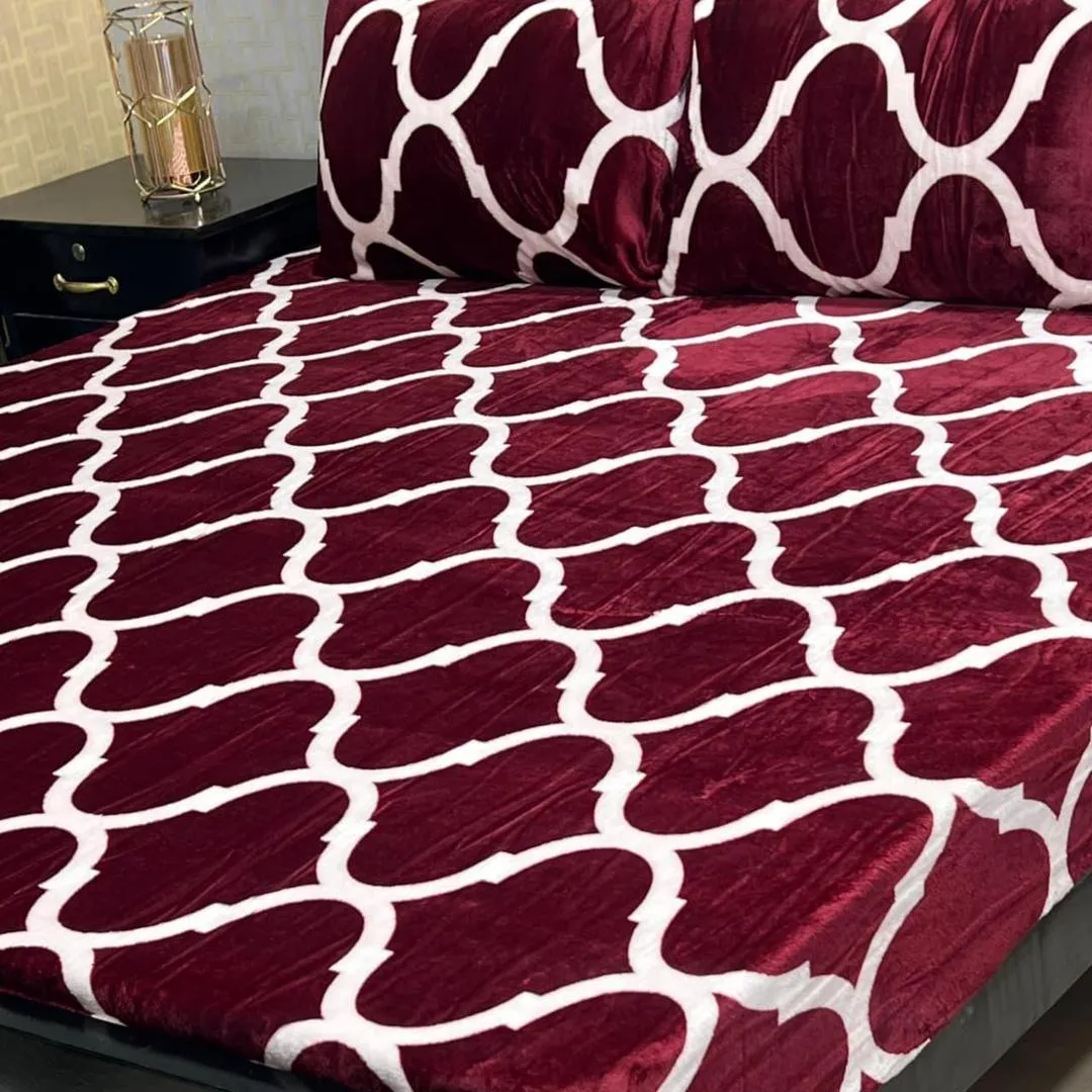 3 Pcs Fleece Printed Double Bedsheet