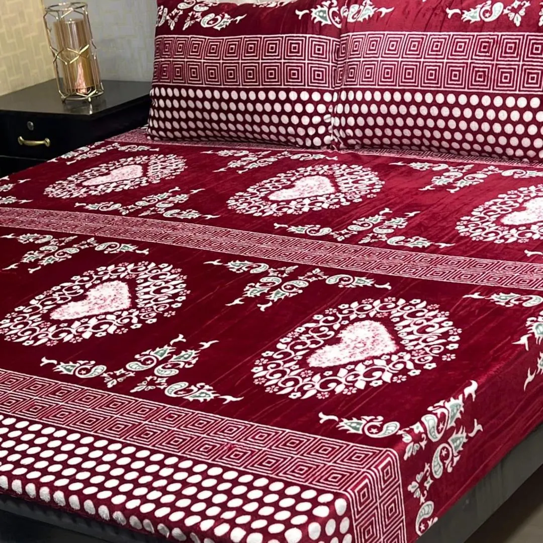 3 Pcs Fleece Printed Double Bedsheet