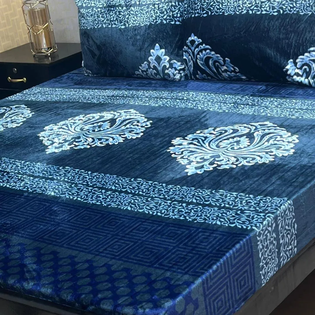 3 Pcs Fleece Printed Double Bedsheet
