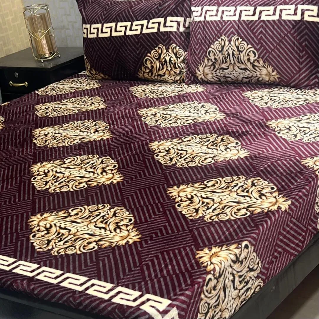 3 Pcs Fleece Printed Double Bedsheet