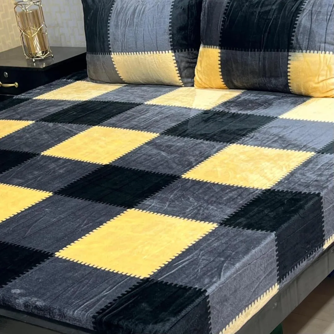 3 Pcs Fleece Printed Double Bedsheet