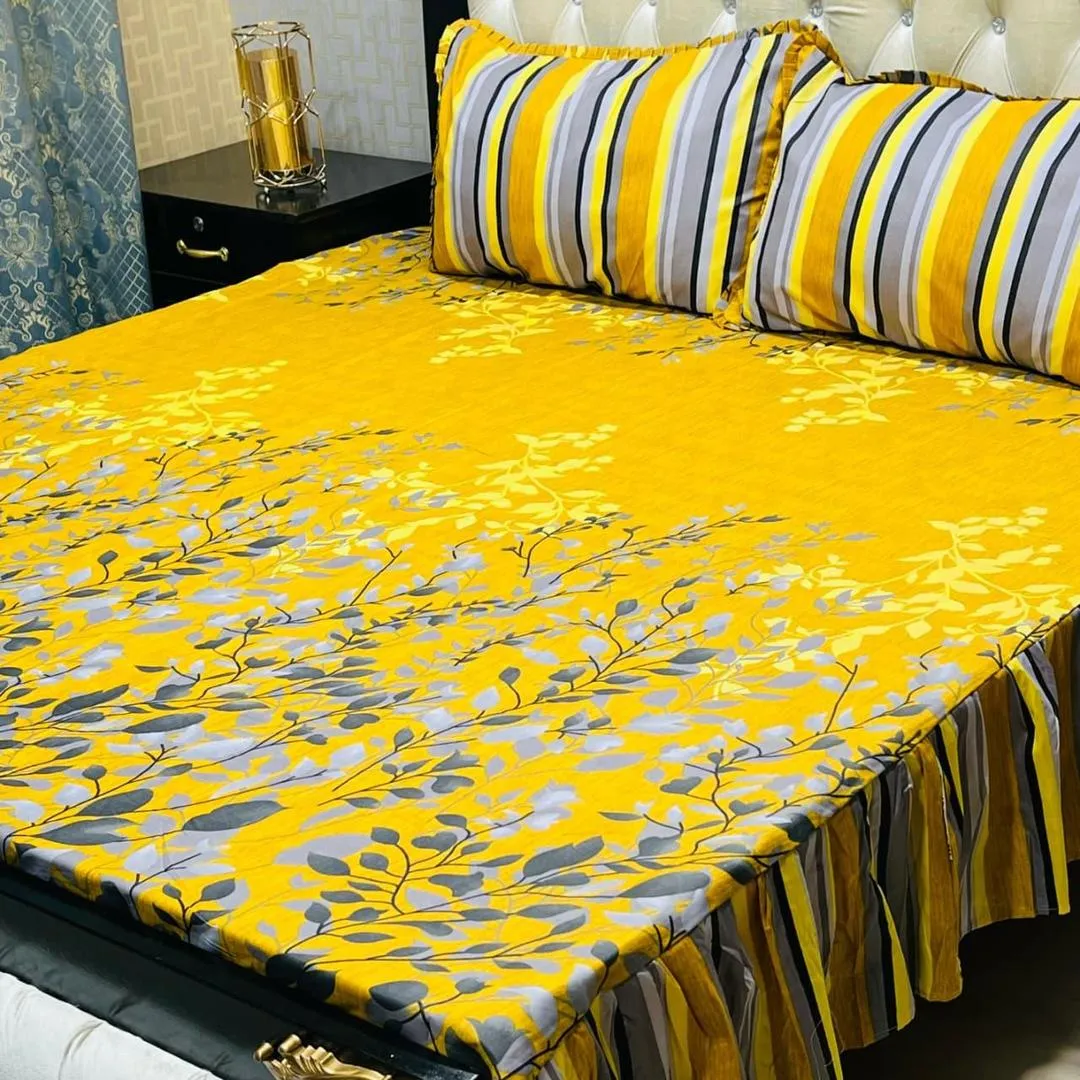 3 Pcs Mix Cotton Printed Double Bedsheet