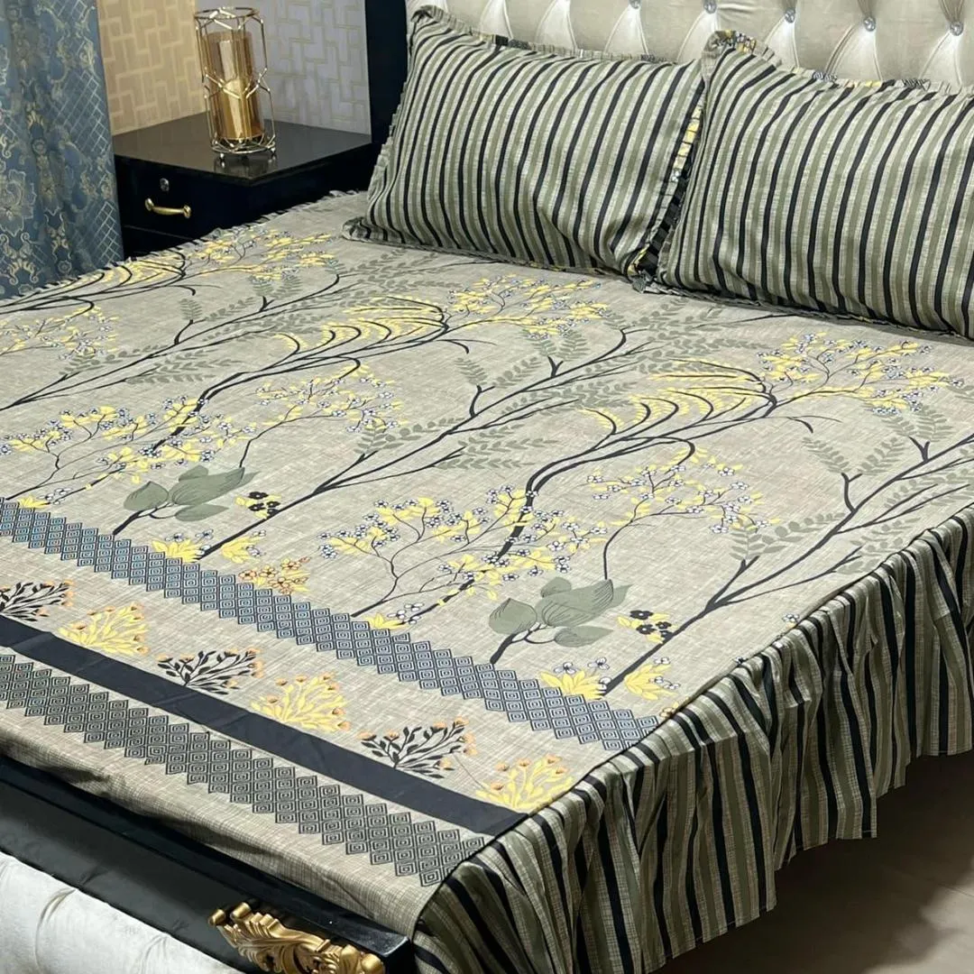 3 Pcs Mix Cotton Printed Double Bedsheet