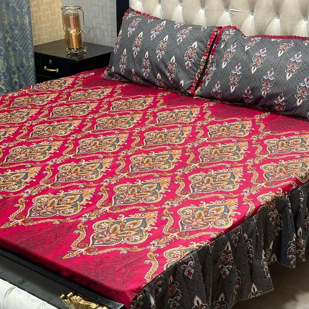 3 Pcs Mix Cotton Printed Double Bedsheet