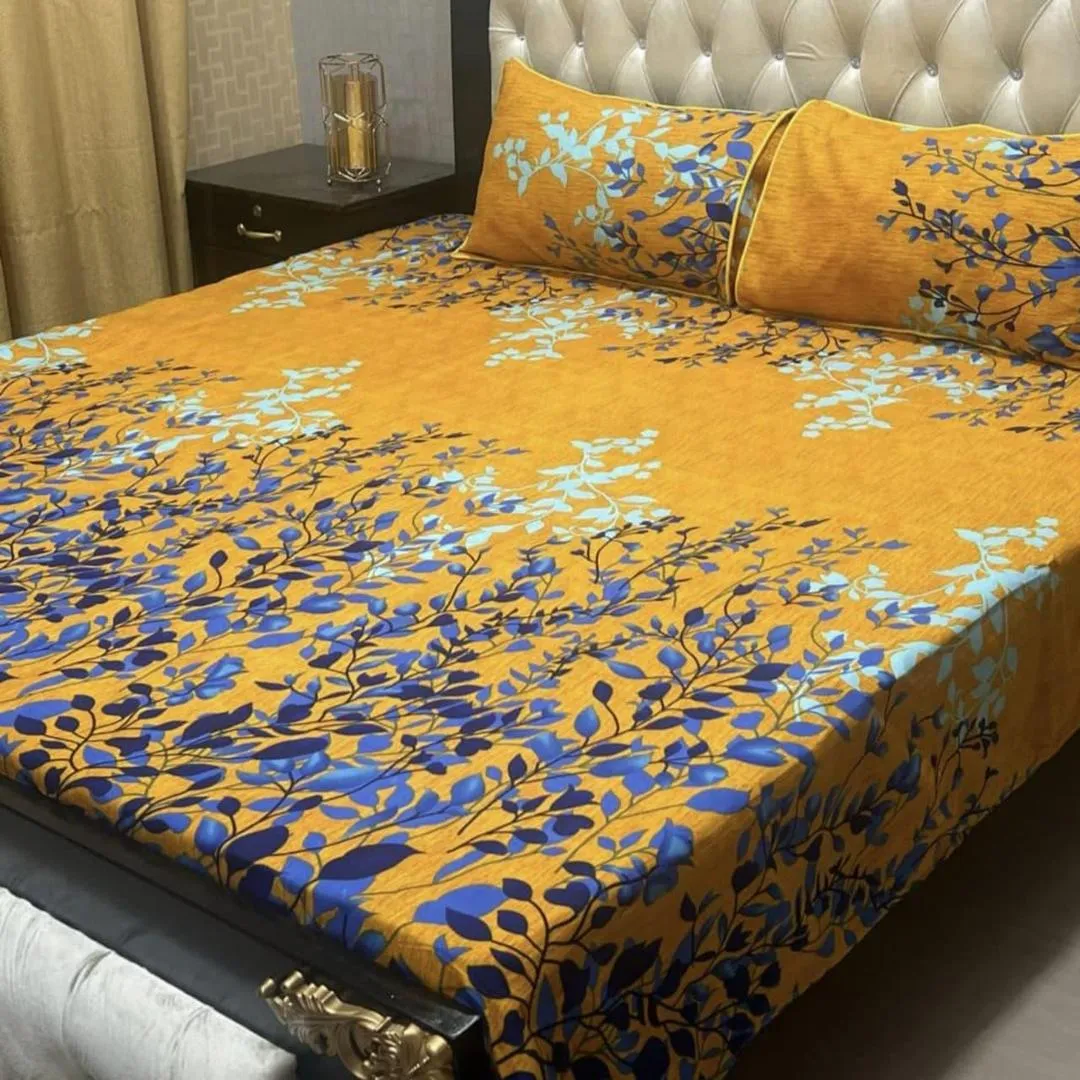 3 Pcs Crystal Cotton Printed Double Bedsheet