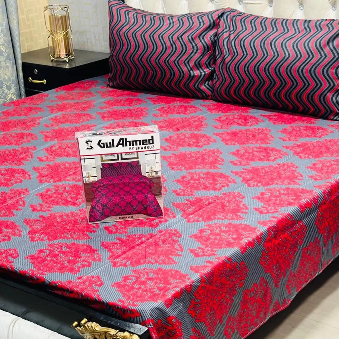 3 Pcs Mix Cotton Printed Double Bedsheet