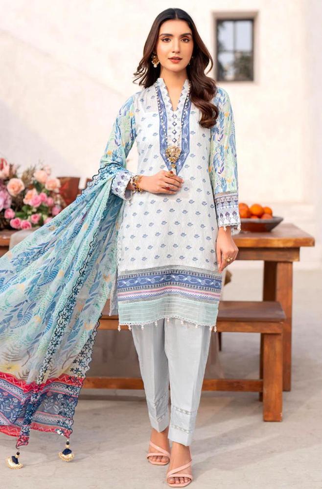 3 Pcs Women's Unstitched Lawn Printed Suit