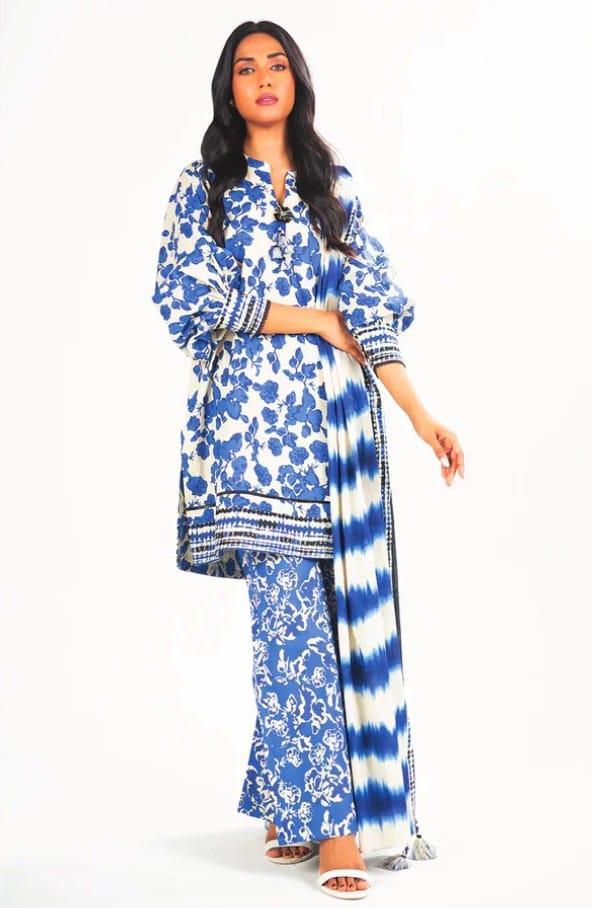 3 Pcs Women's Unstitched Lawn Printed Suit