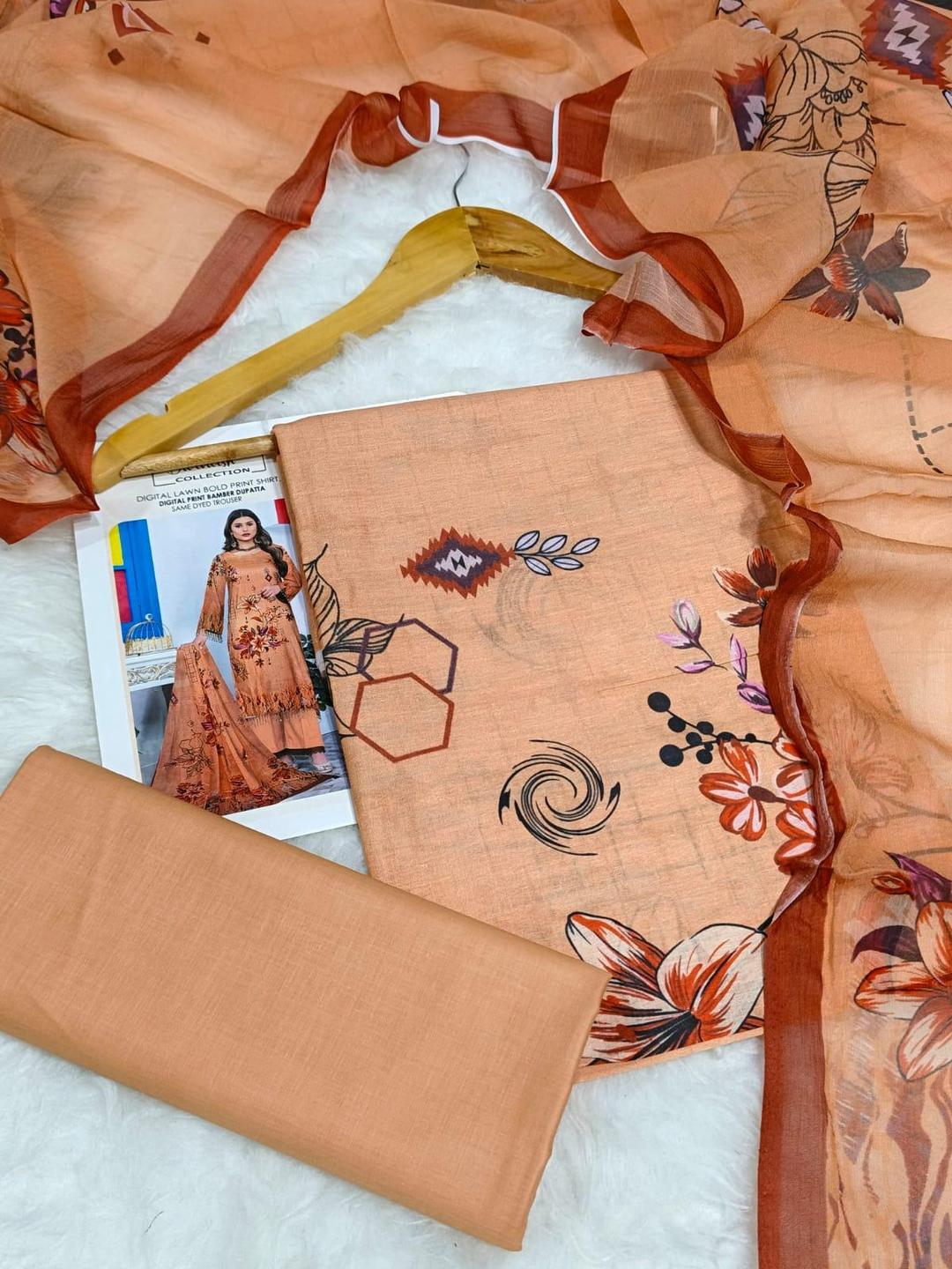 3 Pcs Women's Unstitched Digital Print Suit