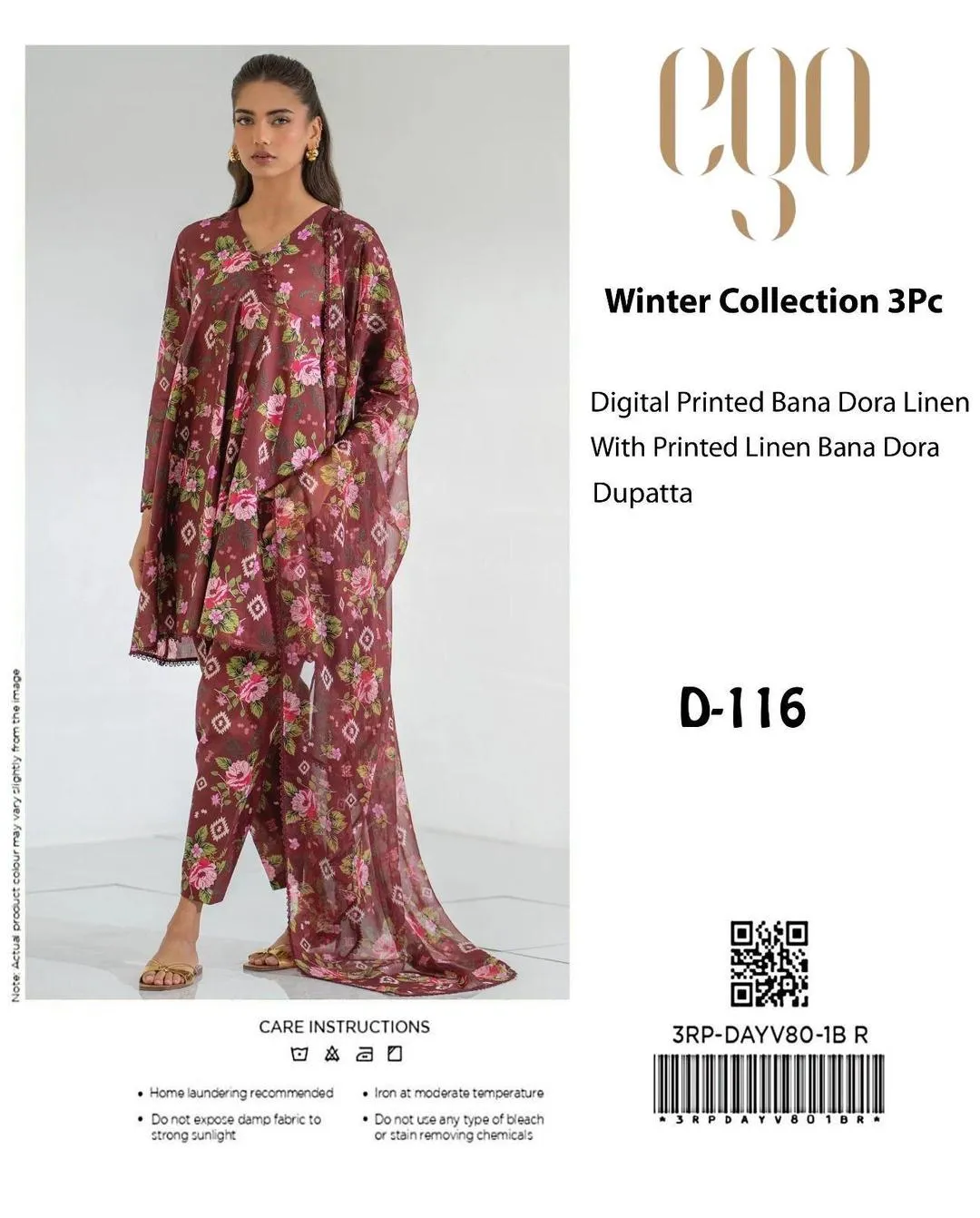 3 Pcs Women's Unstitched Printed Suit