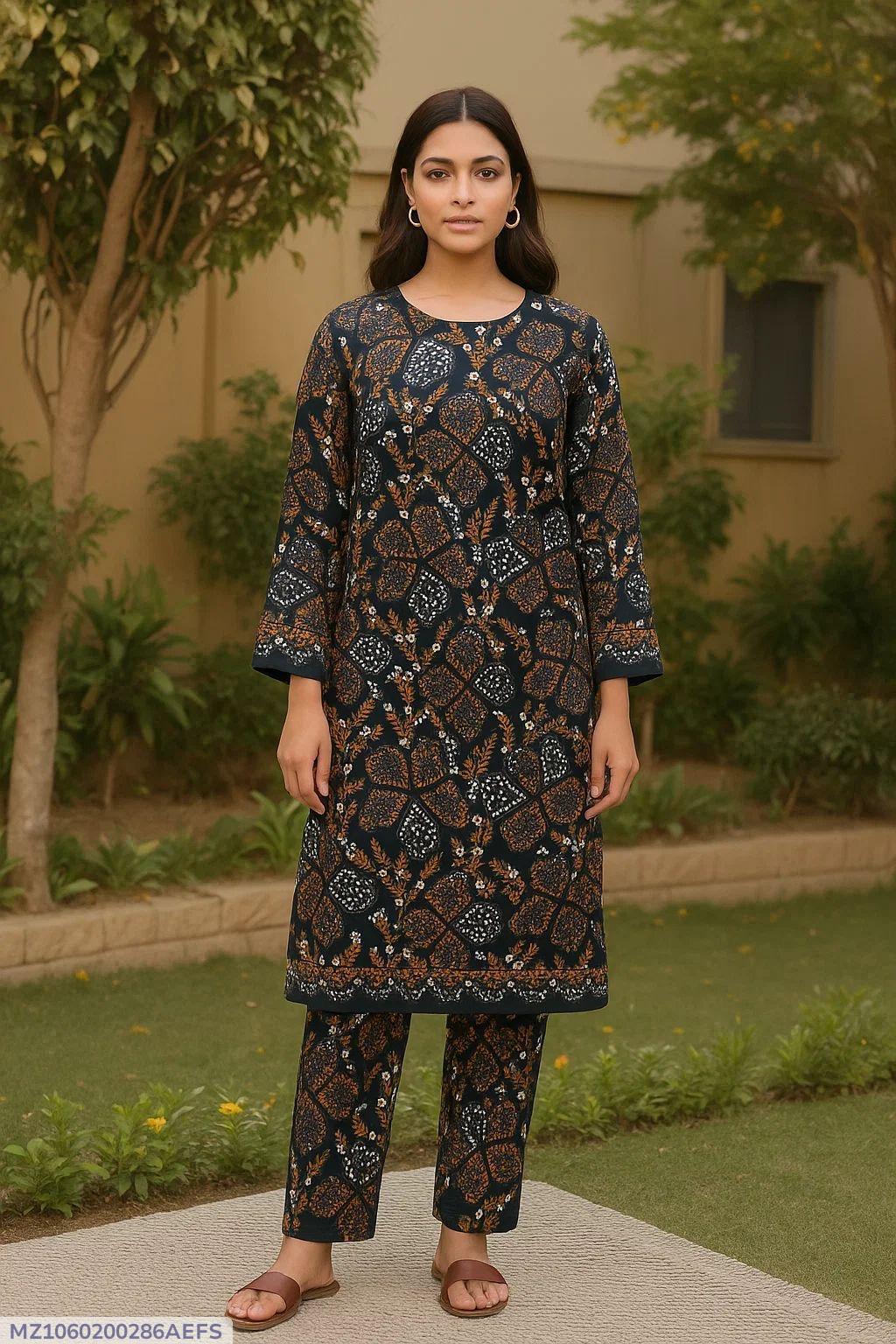 2 Pcs Women's Unstitched Printed Suit