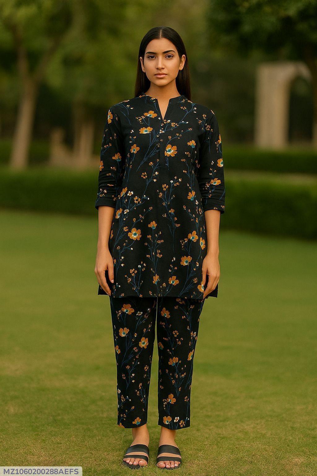 2 Pcs Women's Unstitched Printed Suit