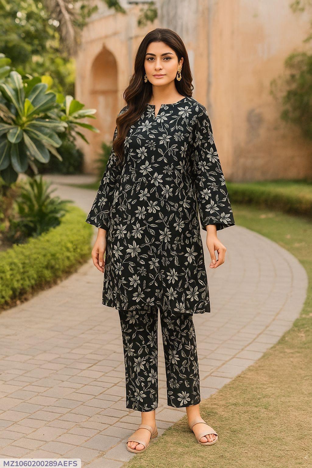 2 Pcs Women's Unstitched Printed Suit