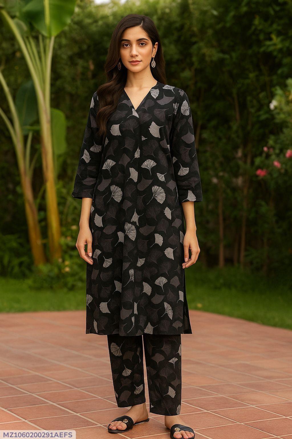2 Pcs Women's Unstitched Printed Suit