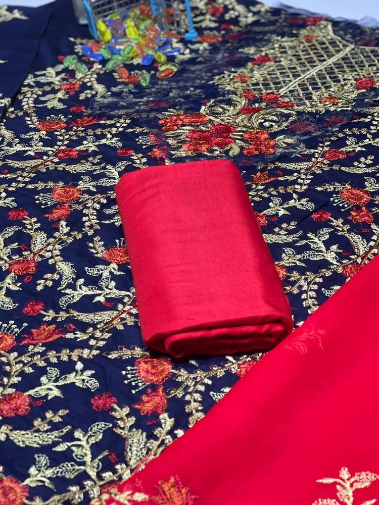 3 Pcs Women's Unstitched Linen Embroidered Suit