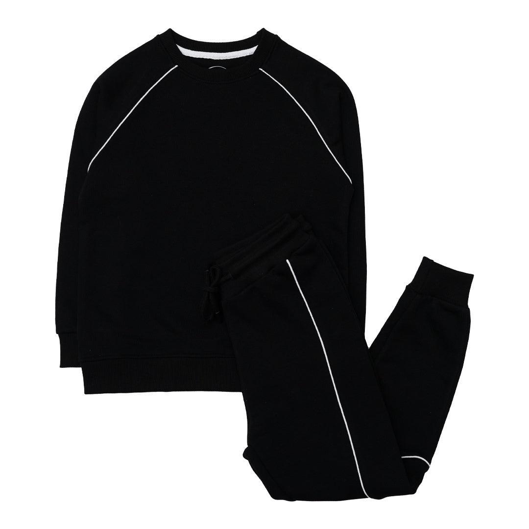Cozy Boy's Fleece Hoodie Tracksuit - 2 Pcs Set in Black