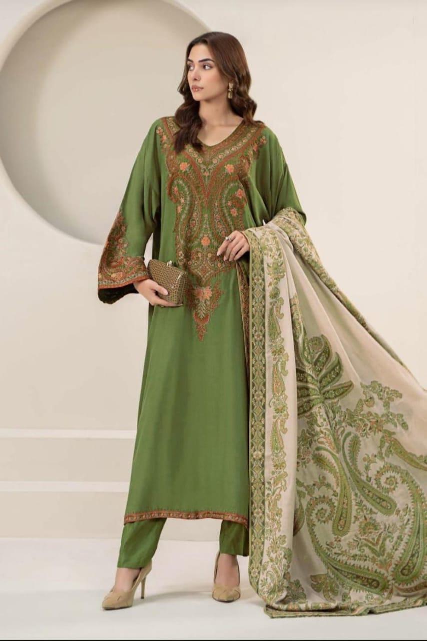 3 Pcs Women's Unstitched Embroidered Suit