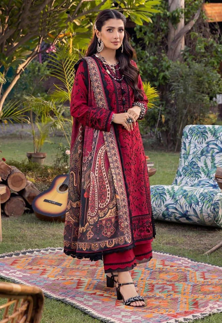 3 Pcs Women's Unstitched Embroidered Suit