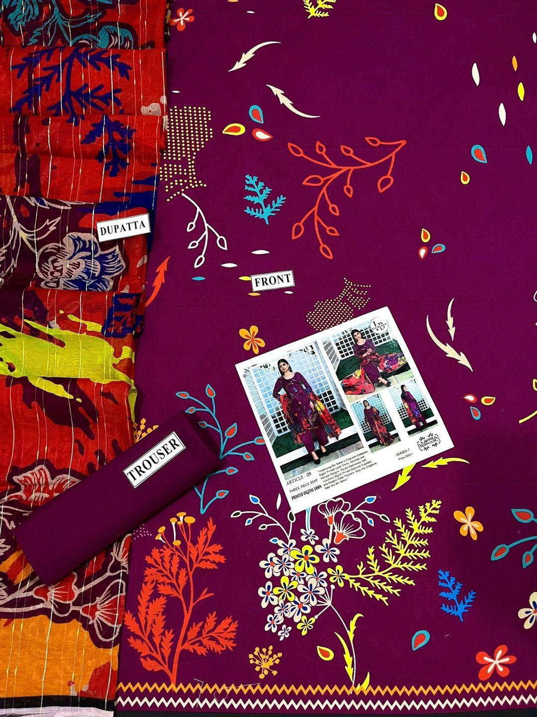 3 Pcs Women's Unstitched Digital Print Suit