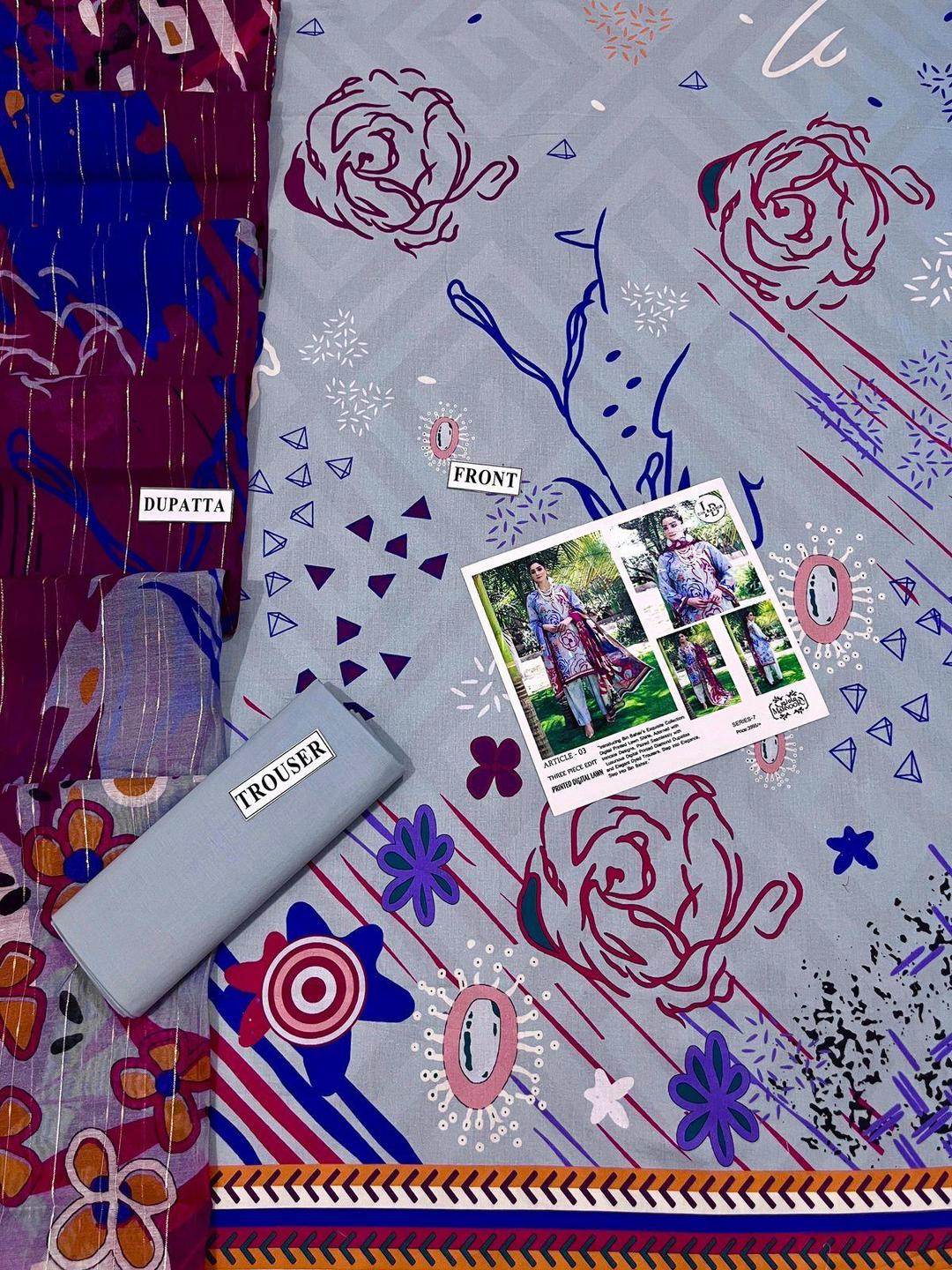 3 Pcs Women's Unstitched Digital Print Suit