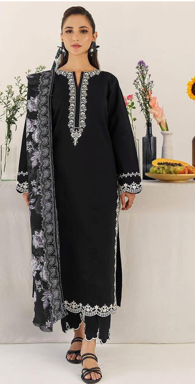 3 Pcs Women's Unstitched Embroidered Suit