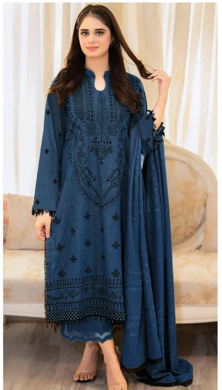 3 Pcs Women's Unstitched Embroidered Suit